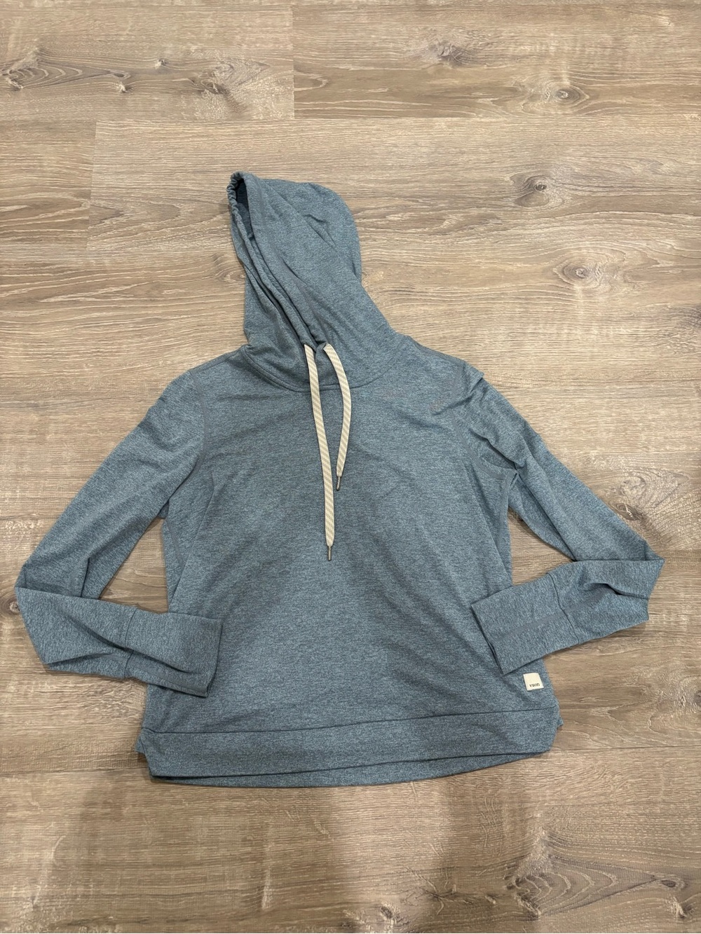 Vuori Heather Slate Pullover Hoodie with Cream Drawstrings